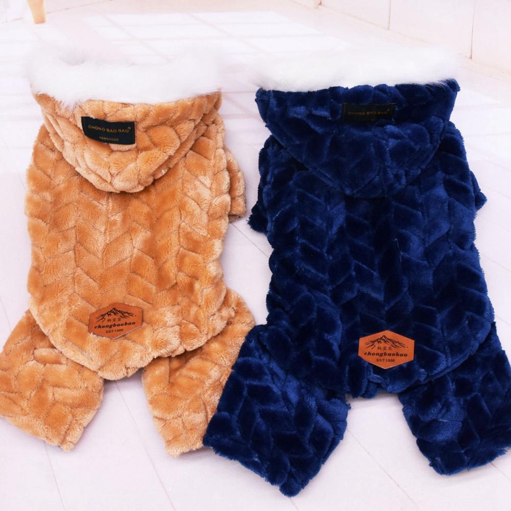 Haustier Hundekleidung Winter Warm Mit Großem Fellkragen Und Vierbeinigem Jumpsuit Verdicken Haustierkleidung für Yorkshire Teddy Hunde Kostüm
