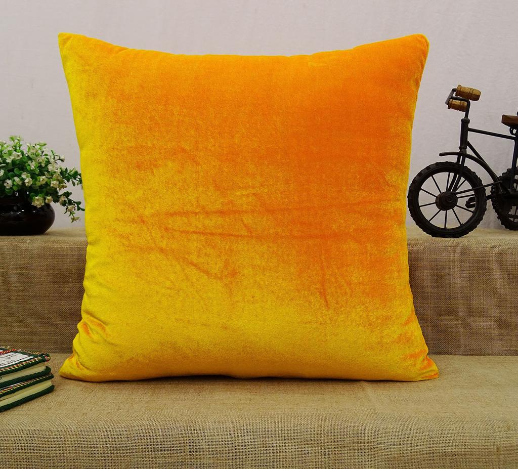Indian Pillow Case Solid Orange Home Decor Throw Cushion Velvet Cover - Choose