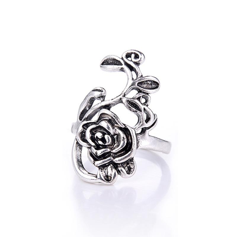 Retro Large Rose Adjustable Open Ring for Women Punk Gothic Edgy Couple Zircon Party Accessories Unisex Gift Bold Statement