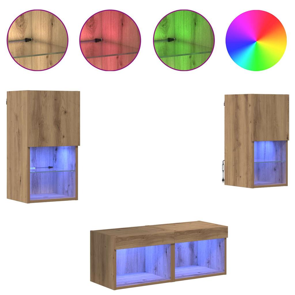 TV Wall Shelves Wall Mounted 4 Pcs Artisan Oak Wood Based Material