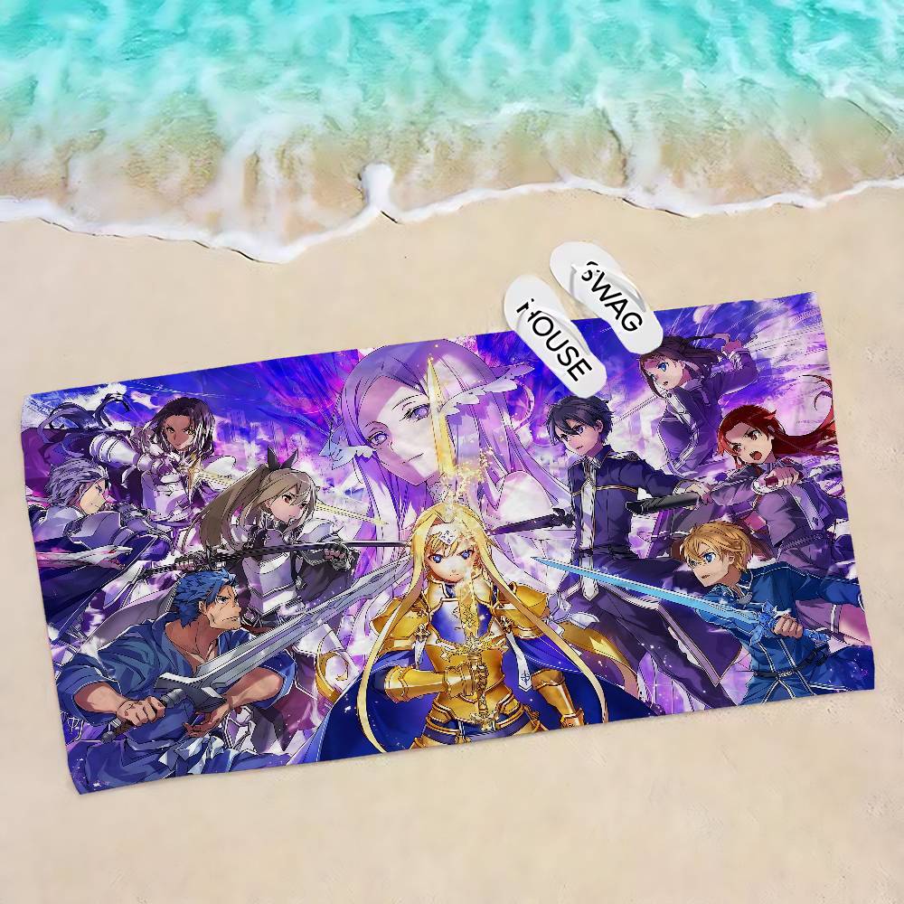 Japan Anime Sword Art Online Beach Towel Colorful Bath Towels for Girl Microfiber Quick Dry Sand Free Beach Yoga Spa Gym Pool