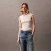 Calvin Klein Trendiges minimalistisches Tanktop mit Rippstrick, schmaler Passform und gesticktem Logo für Damen, Oberteile, Beige Creme 47B265G
