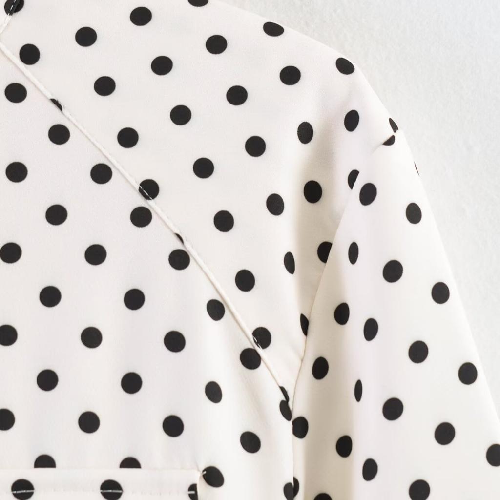 2026 spring new product European and American cross-border women's clothing street fashion polka dot belt long-sleeved top w107 8898