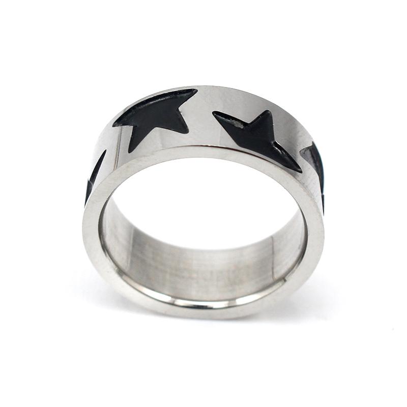 Two Tone Silver Black Ring Black Enamel Stainless Steel Women and Mens Silver Color Trendy Casual Rings Size 7 8 10