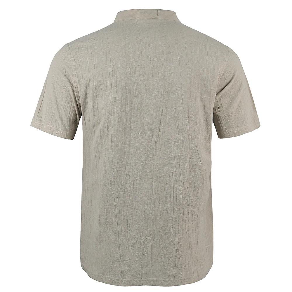 Pánské neformální bavlněné plátěné tričko Pure Color Trička pro muže Streetwear Plážové topy Trička Prodyšné tričko s krátkým rukávem Vintage