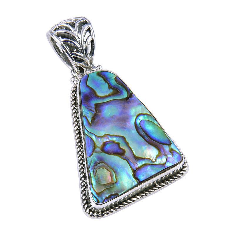 Natural Abalone Shell Gemstone 925 Solid Sterling Silver Gift Pendant 1.75" u2H50
