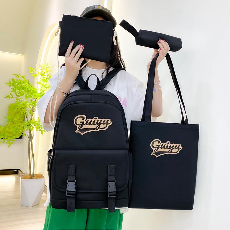 Four-Piece Backpack Set Letter Backpack Senior High School Student Schoolbag Unisex Large Capacity Lightweight Backpack