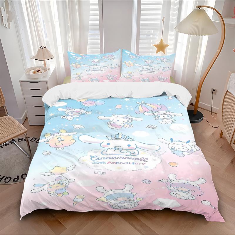 3pcs Cinnamoroll's 20th Anniversary Celebration Print Cover Set Ultra Soft, Breathable, and Comfortable Bedding with Stylish Design for Bedroom a