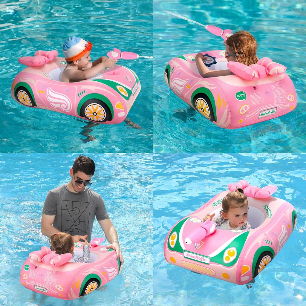 Cute Baby Float with Foot-Opening Design, Perfect for Summer Days, Beaches, Pools, and Water Play, Ages 1-4, Includes Hand Pump (Pink Water Gun