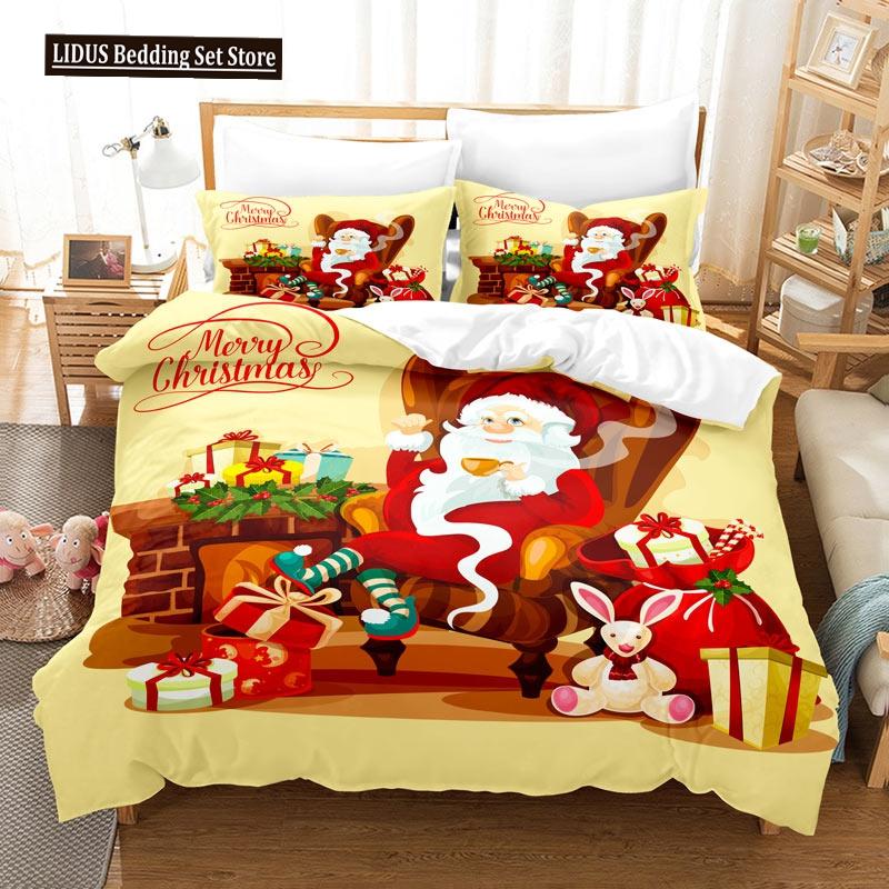Merry Christmas Duvet Cover Set Twin King Queen Cartoon Santa Claus Bedding Set Polyester Christmas Gingerbread Man Quilt Cover