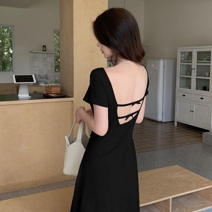 

Pink French temperament dress women s summer new small waist thin high-end dress L чорний