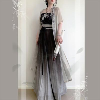 Hanfu de style dynastie Song chinoise pour femmes, manches courtes, longueur à la taille, jupe plissée, costume pour les déplacements quotidiens