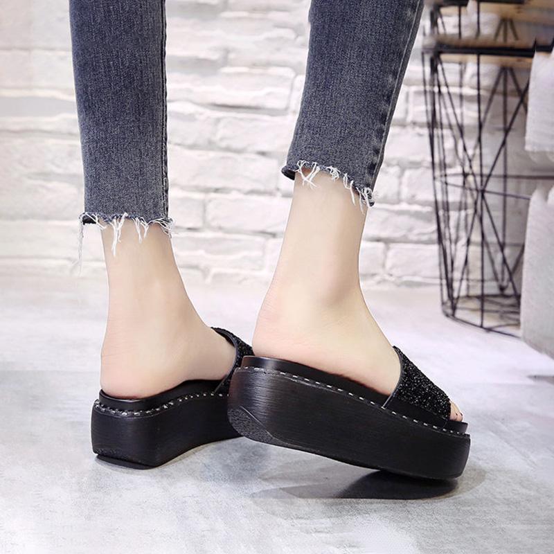 6cm Pantofle s vysokým podpatkem a kamínky Dámské Letní nošení Univerzální Nýty Silná podrážka Jednoslovné Nazouváky Boty na vysokém podpatku Křišťálové flitry