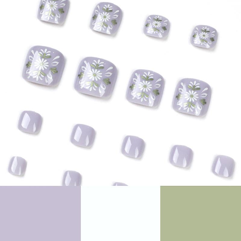 Wearable Manicure Purple Foot Nail Wearable Nail Small Daisy Nail Piece Flower Manicure Patch Finished Nails