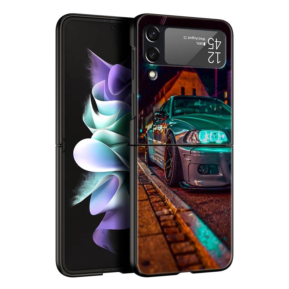 For Samsung Galaxy Z Flip 3 4 5 Hard Black Folding PC Phone Case Blue Red JDM Sport Car Luxury For Samsung Z Flip3 Back Cover
