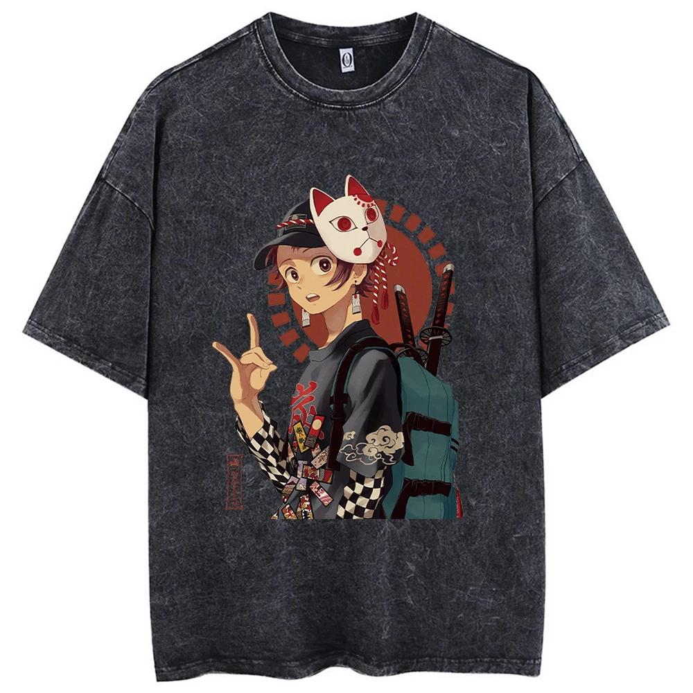 2026 Nouveau T-shirt Chaud Imprimé Anime Lavage Acide 100% Coton Streetwear Hauts Vintage Manga Mode T-shirts Oversize Unisexe