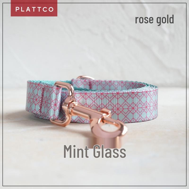 PLATTCO Mint Glass Print Close-Range Dog Training Leash PDL369 M 2.5cm (42-48cm)