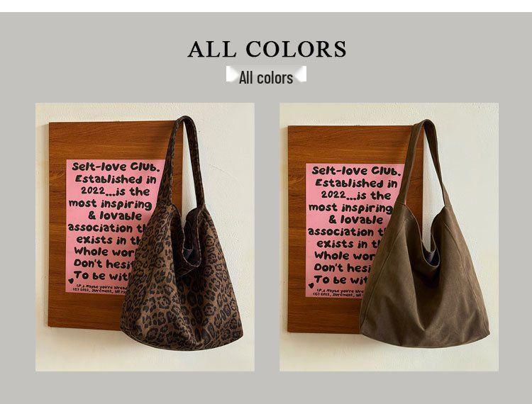 Korean Leopard Print Corduroy Tote: Women's Autumn/Winter Large Capacity Shoulder and Underarm Bag for Work and Commute