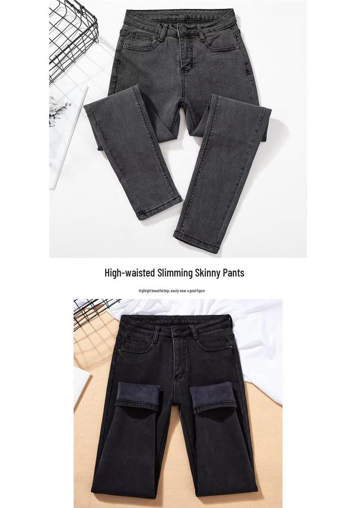 Women's High Waist Skinny Fleece-Lined Denim Pants - Thickened Warm Winter 2025 Trousers