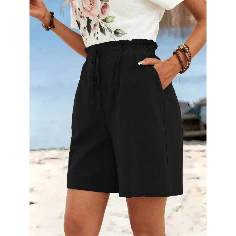 Women's Spring Summer Linen Solid Color Shorts Casual Sports Women's Shorts Three-quarter Pants with Drawstring Shorts