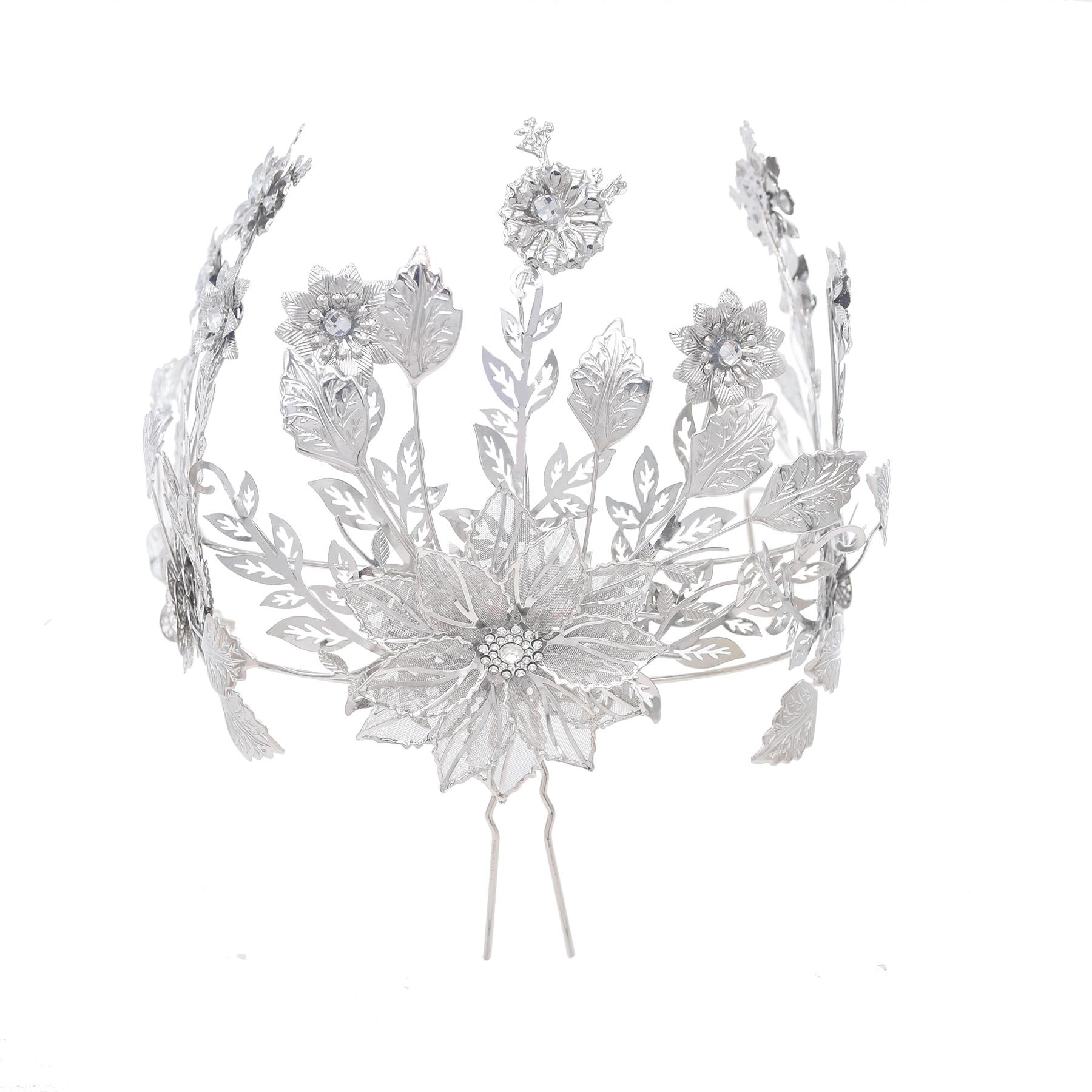 Gold Silver Big Flower Pattern Women Crown Hair Accessories Jewelry Wedding серебряный