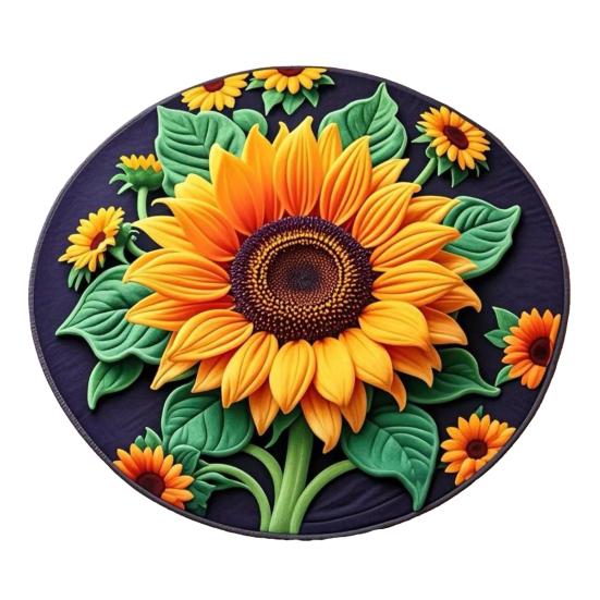 Yousheng 3D Sunflower Floor Mat Non-Slip Absorbent Bathroom Rug Quick-Dry Round Floral Area Rug for Farmhouse Bedroom Entryway Living Room