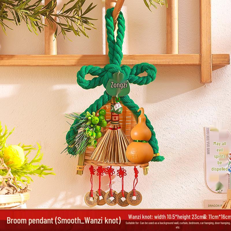 2025 Mid-Autumn Festival Broom Pendant with Wanzi Knot & Gourd Decor for Front Door