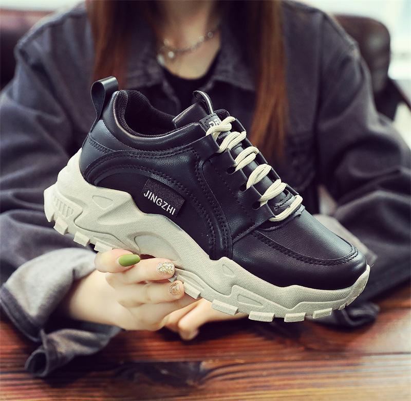 

Autumn women s shoes sports leisure fashion high heel PU lace-up fashion solid color white shoes Korean version heightened large size 36