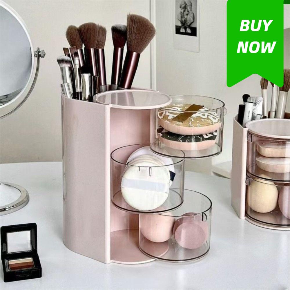3-Layer Makeup Brush Holder Transparent INS Jewelry Organizer Box Dustproof Large Capacity Cosmetic Storage Box Powder Puff
