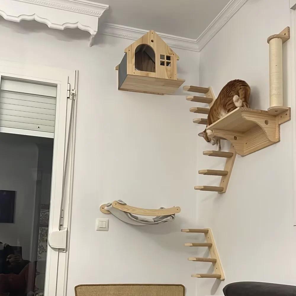 Wandmontiertes Kratzmöbel für Katzen Katzenturm Kletterstangen für Katzen Kratzbaum Haustier-Wandstufen zum Schlafen Spielen