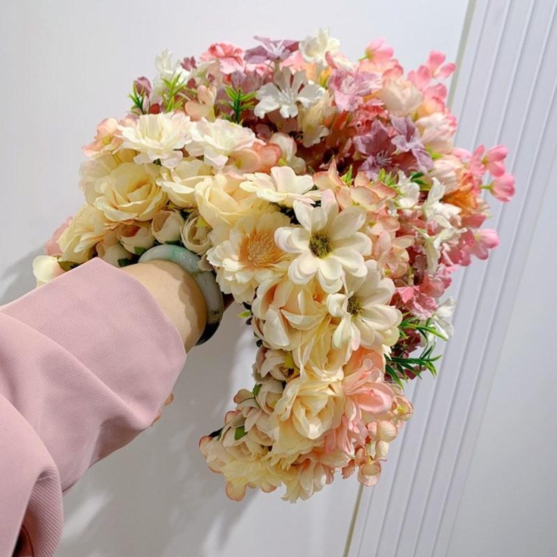 Ethnic Style Bridal Headband Hair Wreath Florals Crown Wedding Flower Headband Beach Hairband for Women Hair Accessory
