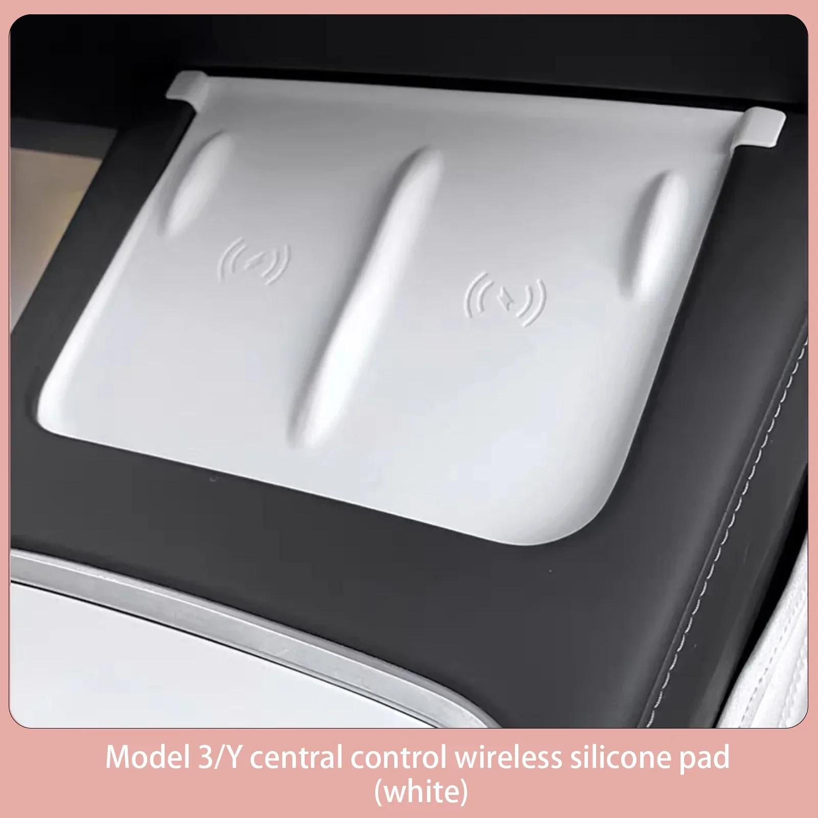 

Center Control Console Wireless Charger Anti-Skid Silicone Cover Mat Interior Accessories For 2026-2026 Tesla Model 3 Model Y білий