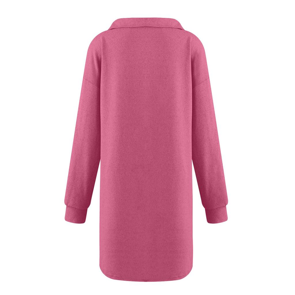 Women's And Winter Color Lapel Button Long Sleeve Pullover Casual Dress