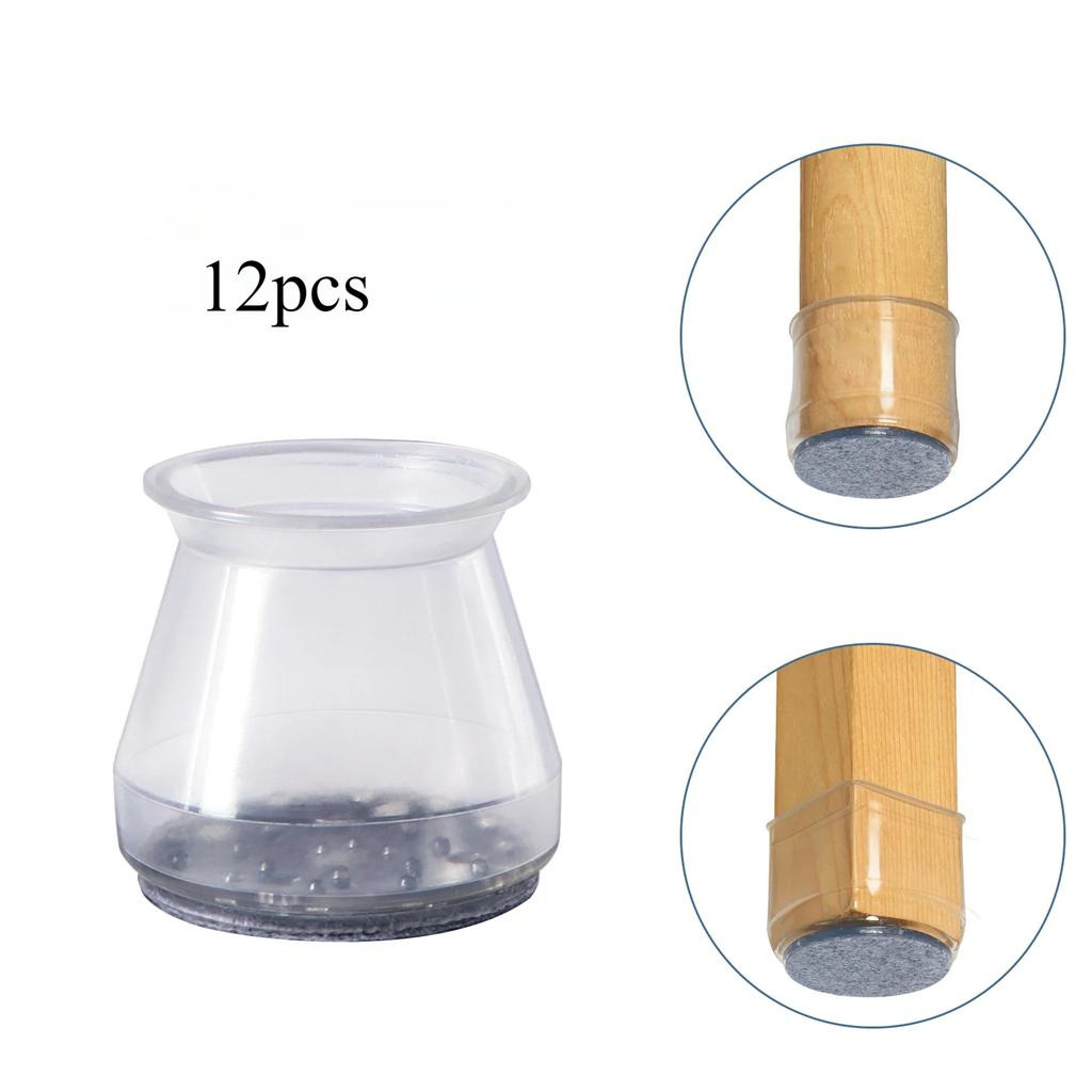 12Pcs Small Silicone Chair Leg Covers W/ Felt Pad Furniture Leg Protectors for Hardwood Floors, Prevent Scratches &Reduce Noise