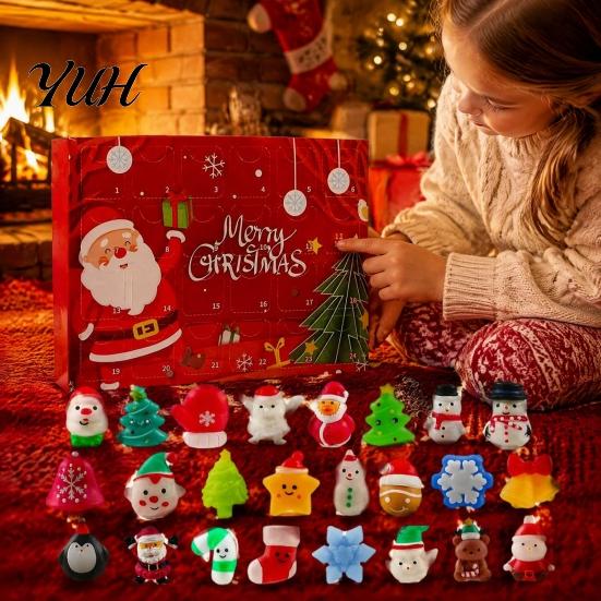 Festival Advent Calendar Merry Christmas Calendar, with 24 Stress Relief Squeeze Toys, Days Xmas Countdown Box, Holiday Party Gift Toys