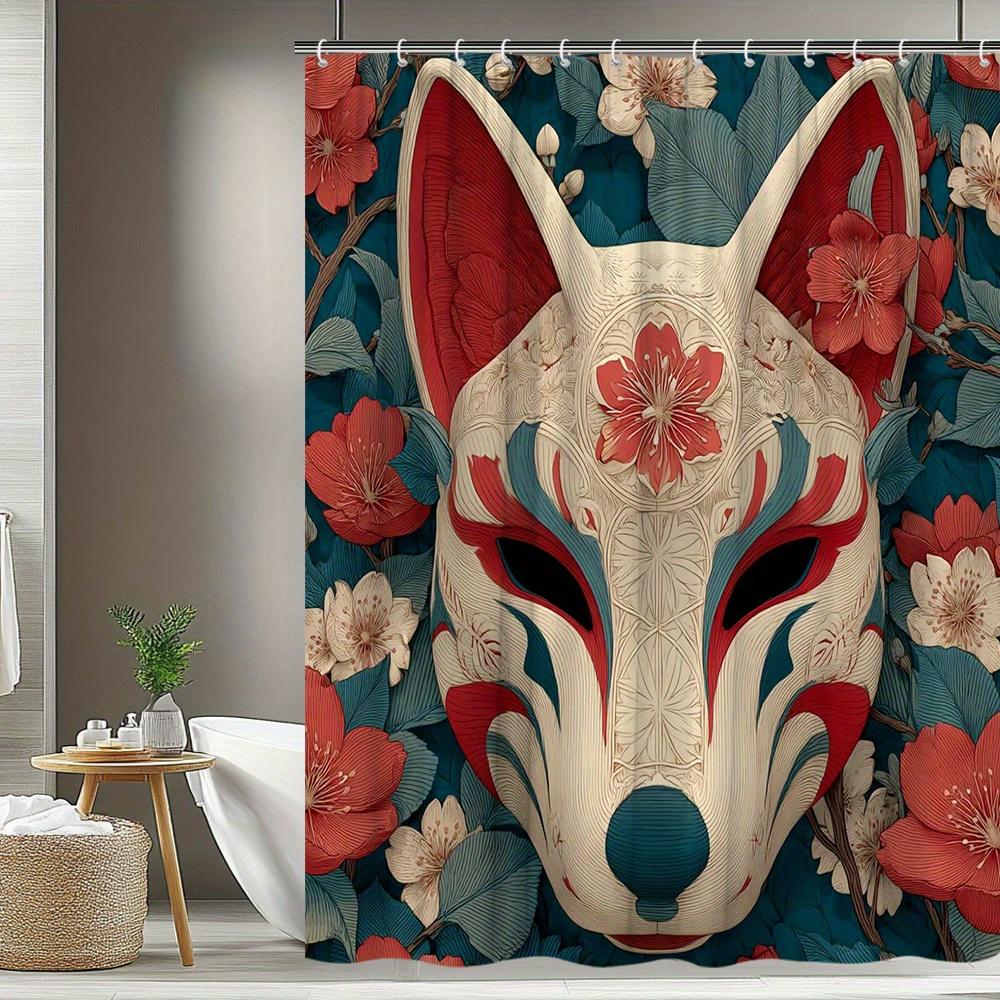 1ks Liščí vzor Středověký mystický styl Liščí maska a Design třešňových květů Koupelnová dekorace Polyesterová tkanina Sprchový závěs