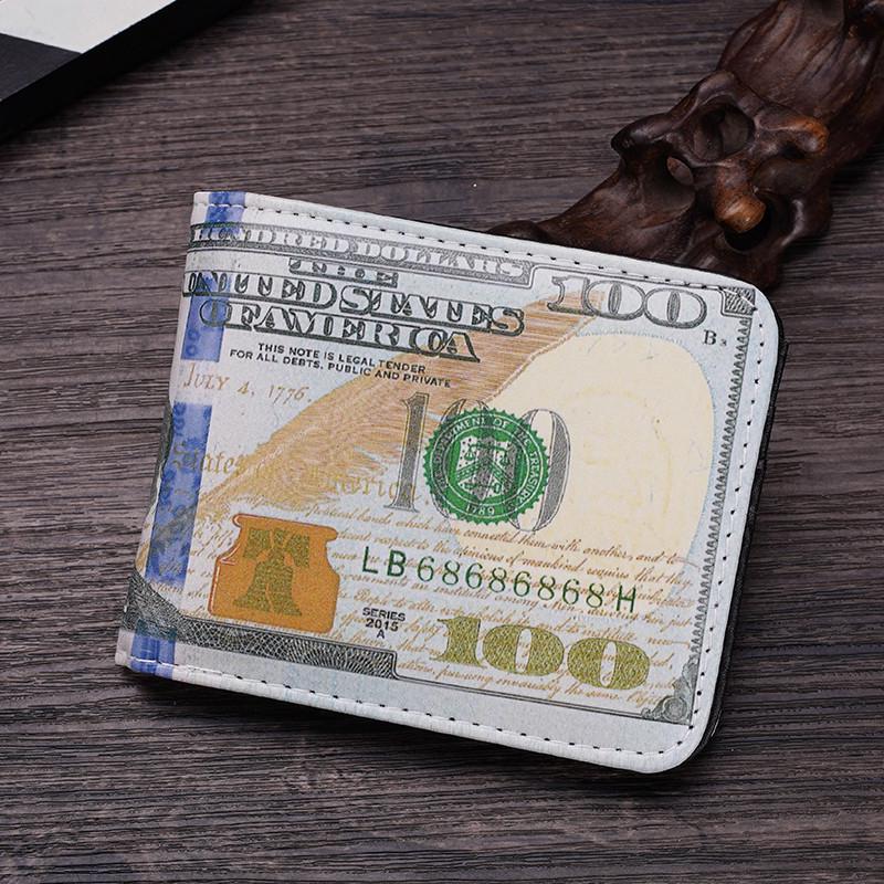 Men's Short Bi-Fold Wallet with Currency Pattern – High-Quality Money Clip & Multi-Card Holder