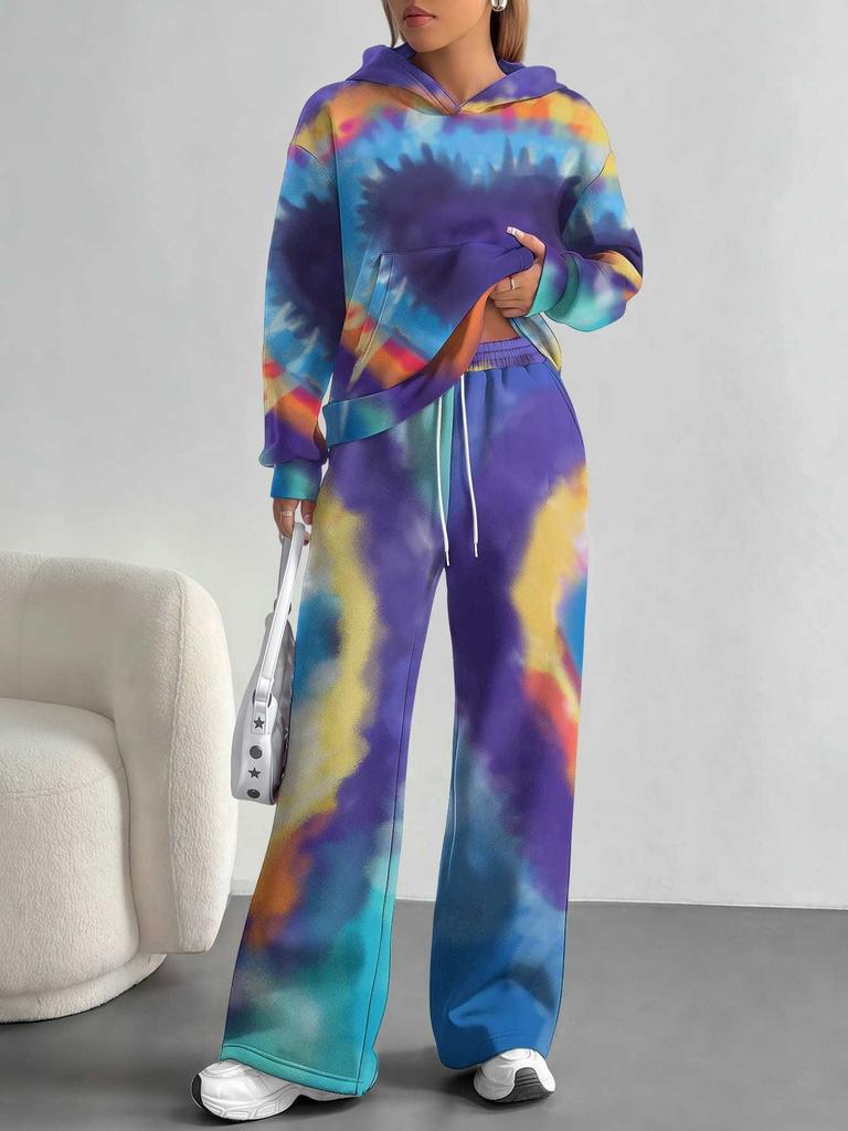 Flowers European, American Autumn and Winter Casual Long-sleeved Suit Women's Hooded Sweater Trousers Two-piece Set