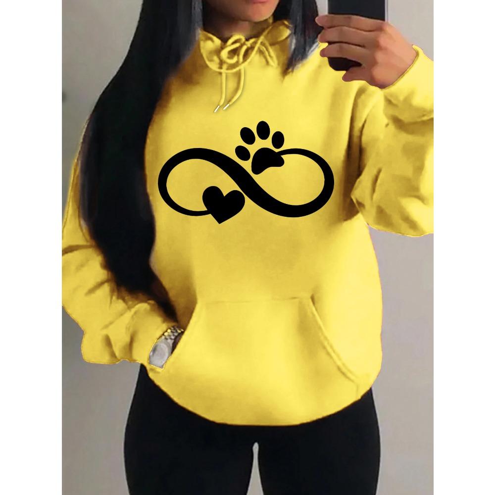 Creative Cat Palm And Love Creative Design Heart Pattern Hoodies Women Fashion Casual Hoody Streetwear Loose