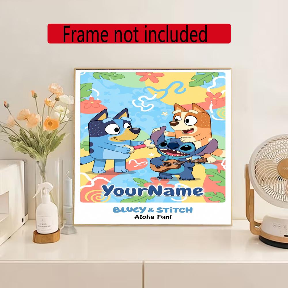 Bluey Customize Your Name Diamond Painting Round Diamond Diy Frameless Holiday Artwork Suitable For Home Office Wall Decoration