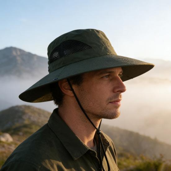 Bucket Hat Breathable Mesh Fabric Wide Brim Adjustable Fit UV Protection Hat Outdoor Activities Foldable Sun