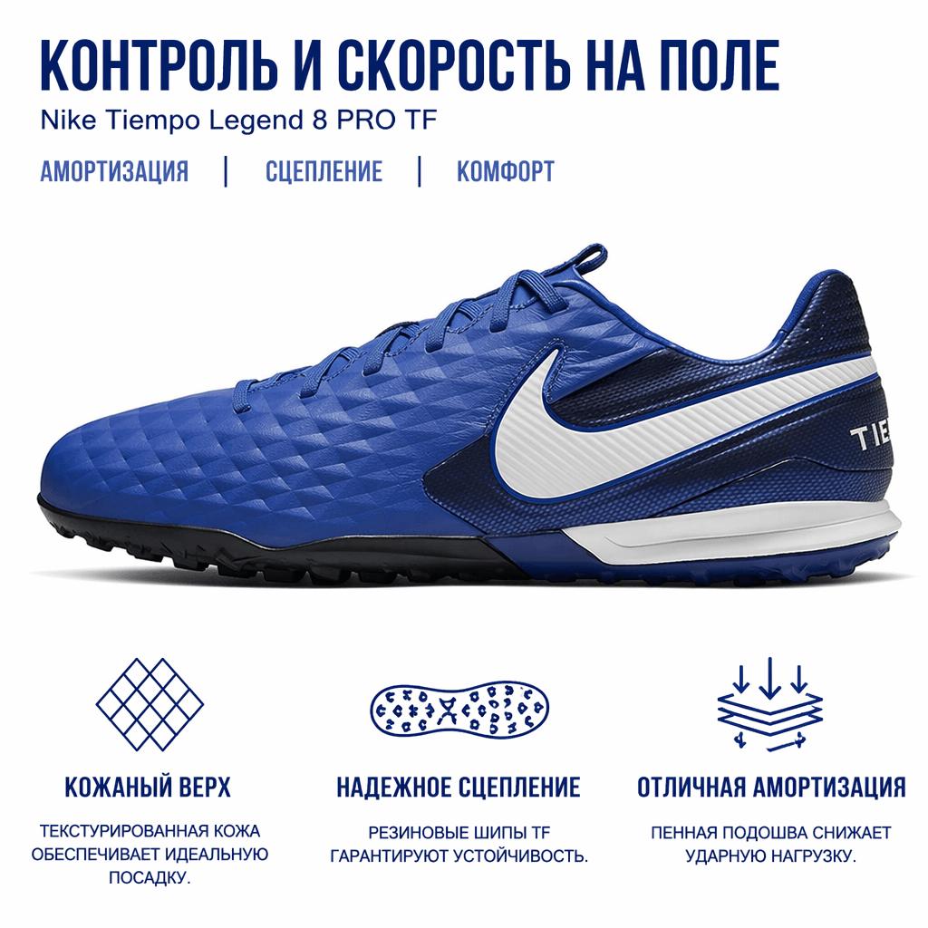 Nike Tiempo Legend 8 Pro Round Toe Lace-Up Turf Soccer Shoes Men Soccer Shoes Blue AT6136-414