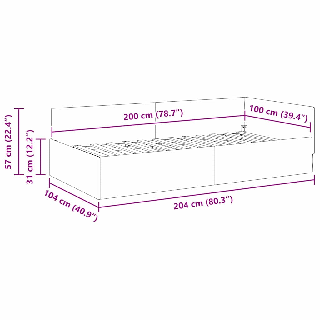 Corner Bed Frame with Headboard Black 100 cm x 200 cm Fabric
