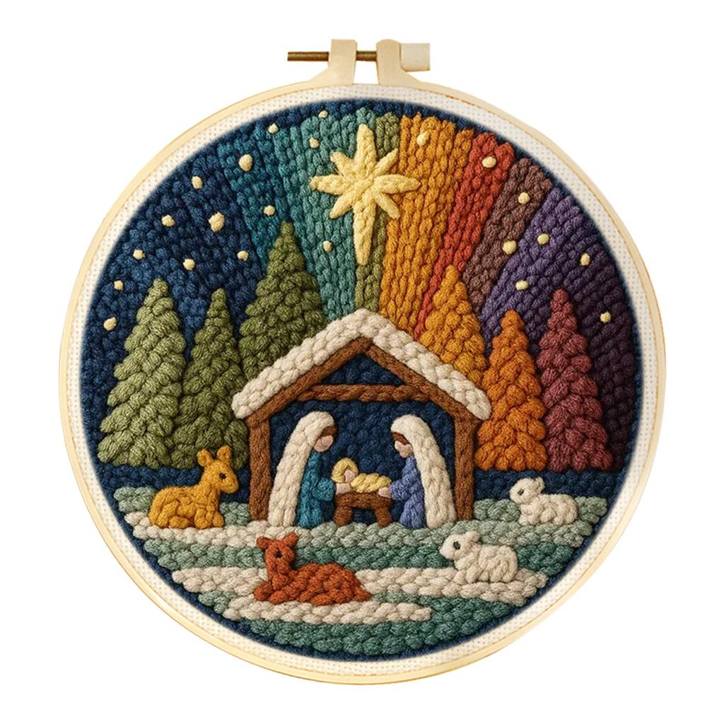 CHENISTORY Landschaft DIY Punch Needle Stickerei Starter-Sets Für Anfänger Sternennacht DIY Stickerei Set Garnmalerei Kunst