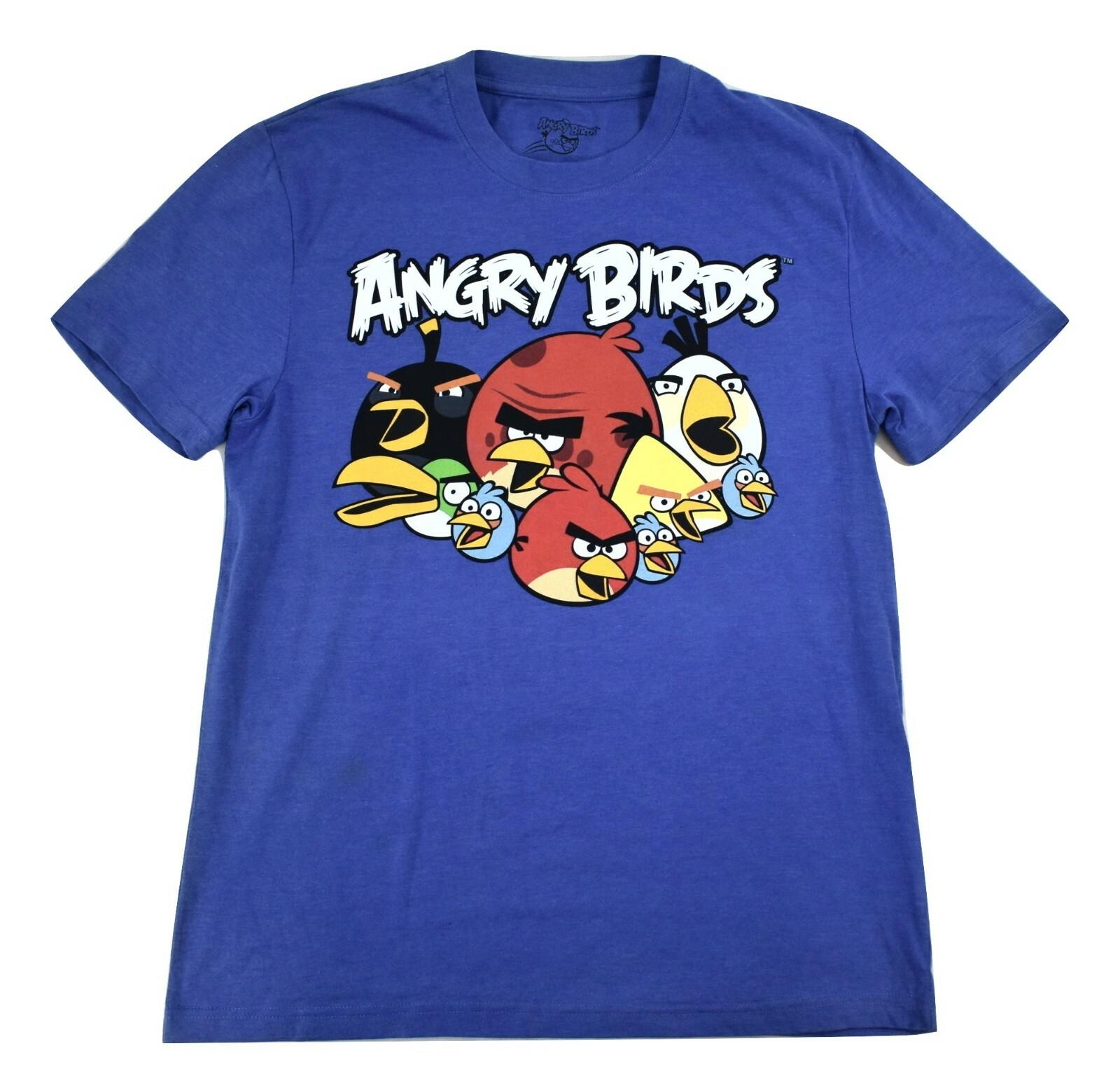 Angry Birds Mens Multiple Characters Bird Faces Blue Shirt New M XXXL