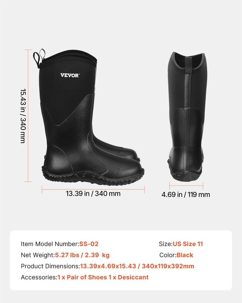 Protective Footwear for Men Neoprene Rubber Work Rain Boots Size 11 US