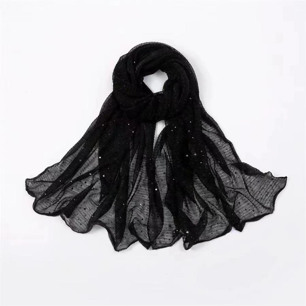 155×70cm Sequin Scarf Thin Transparent Hijab Luxury Headscarf  for Women