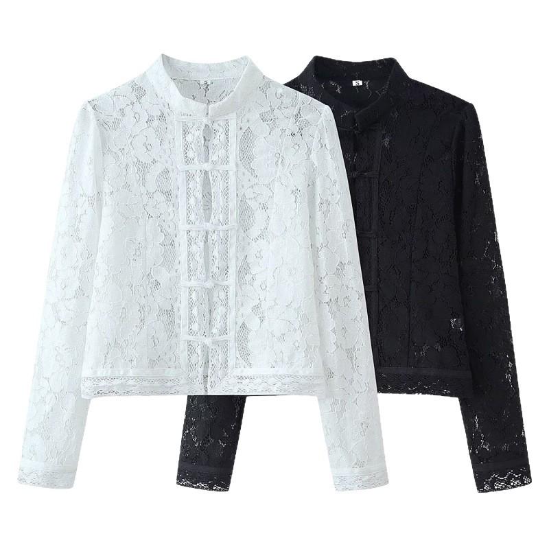Cămașă Croșetată Slim Fit cu Guler Stand pentru Femei - Casual Tendință Fierbinte 2025