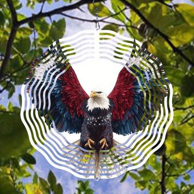American Flag Eagle Design Garden Decor – Classic Spinning Windmill with Rotating Wind Chime for Outdoor Yard & Patio