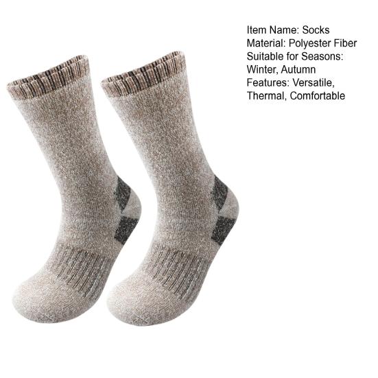 Men Fleece-Lined Socks Winter Thermal Hiking Socks Thick Warm Terry Mid-Calf Socks for Outdoor Sports Skiing Running Daily Wear
